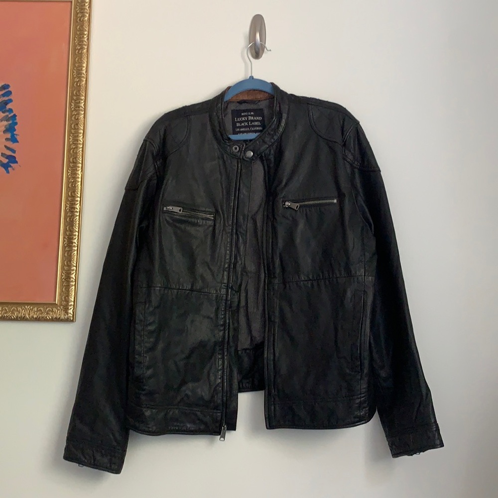Mens Lucky Brand Black Label Leather Jacket